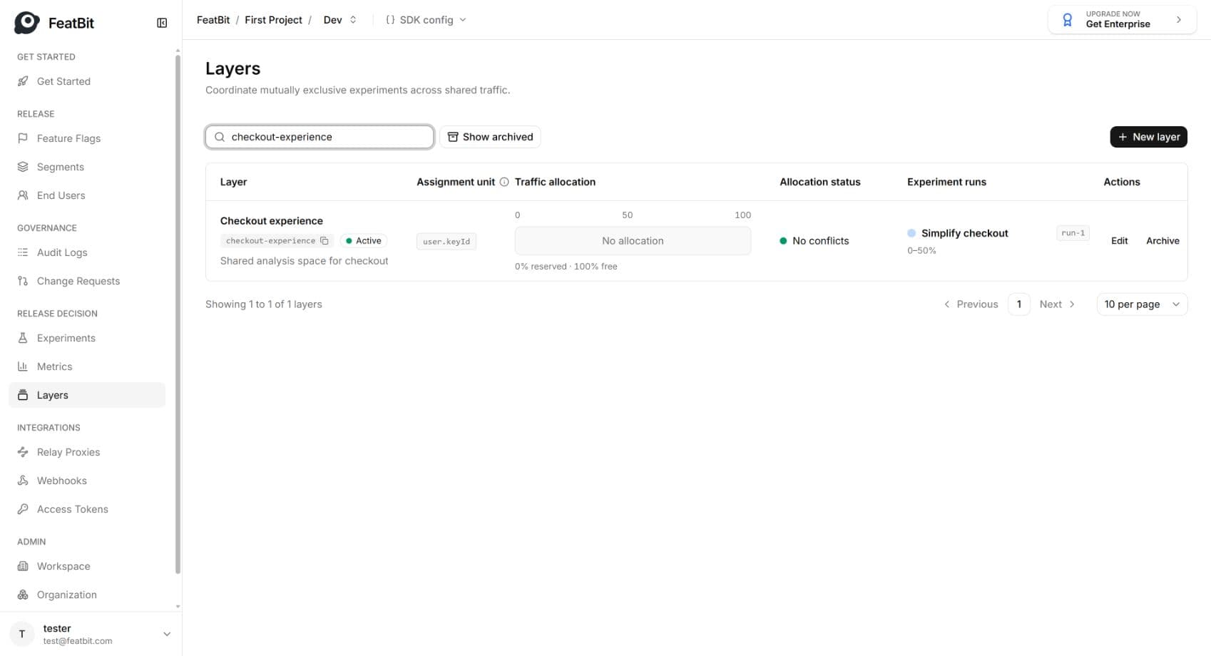 Checkout experience after the observation window ends, with no current allocation and its Run association preserved